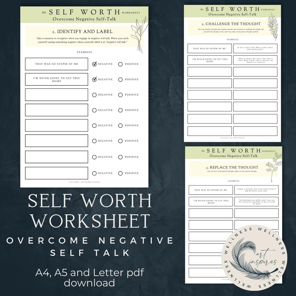 Self Worth Worksheet Overcome Negative Self Talk Art Inspires Studio