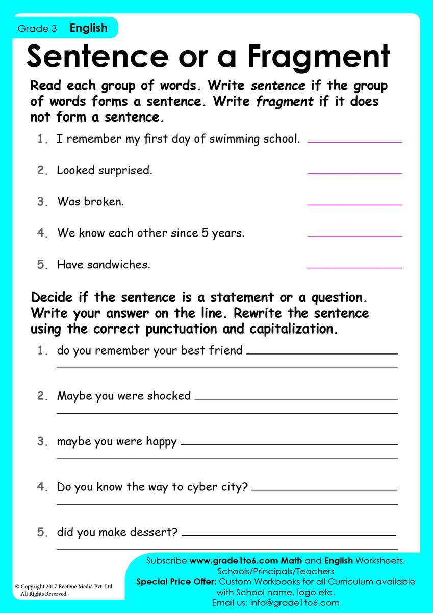 Fragments And Run On Sentences Worksheet Sentence Structure Activity