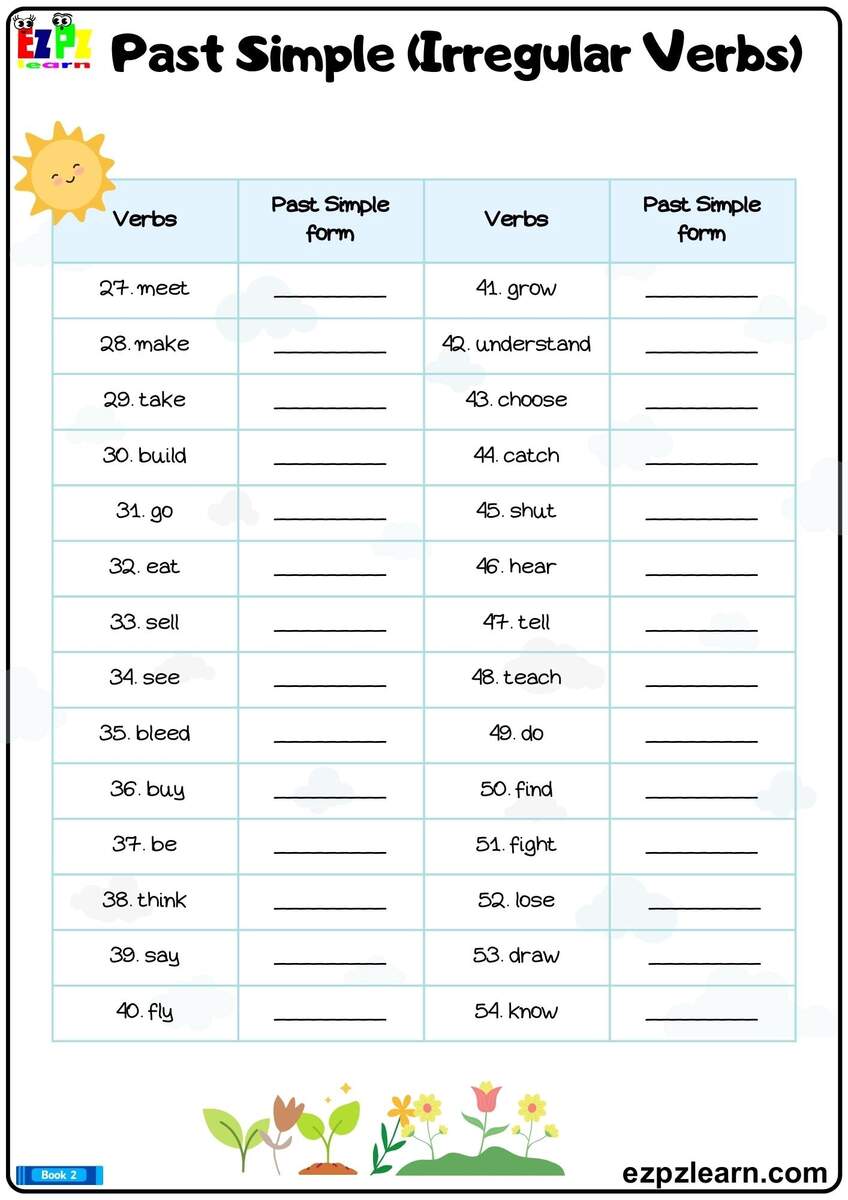 Simple Past Irregular Verbs Write The Verbs In The Simple Past Form Printable PDF Worksheet Part 2 Ezpzlearn Simple Past Irregular Verbs Write The Verbs In The Simple Past Form Printable PDF Worksheet Part 2 Ezpzlearn