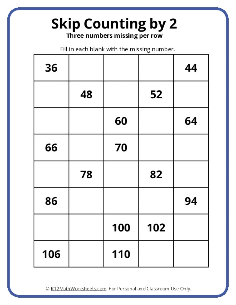 Skip Counting Worksheets