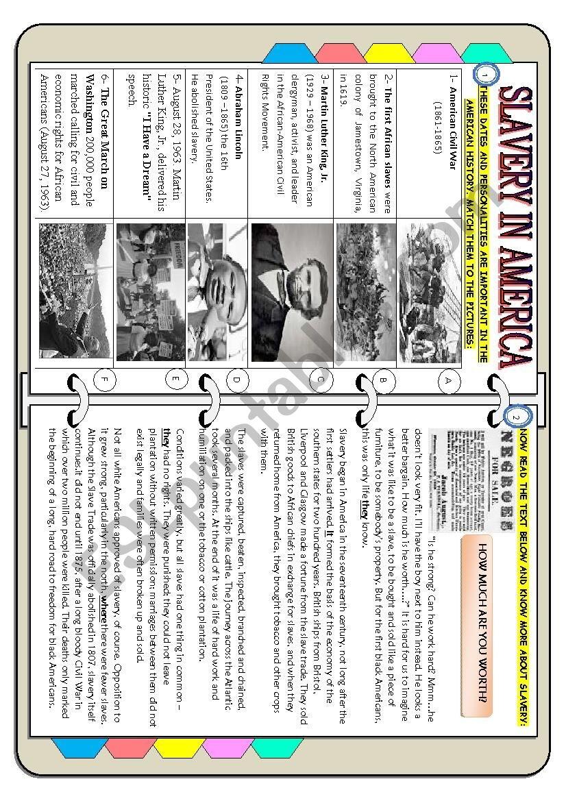 SLAVERY IN AMERICA KEY ESL Worksheet By Hallouma