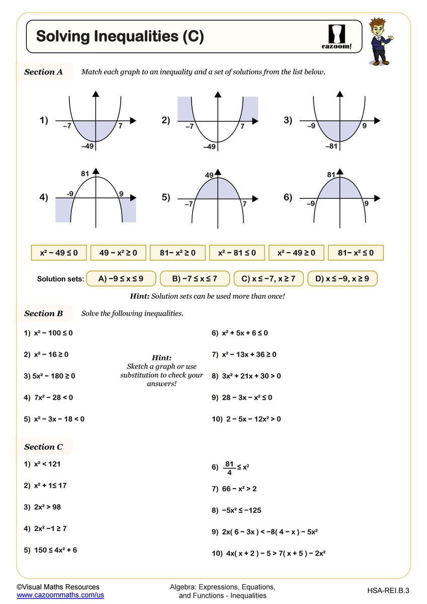 Graphing Quadratic Inequalities Color By Number Worksheets Library
