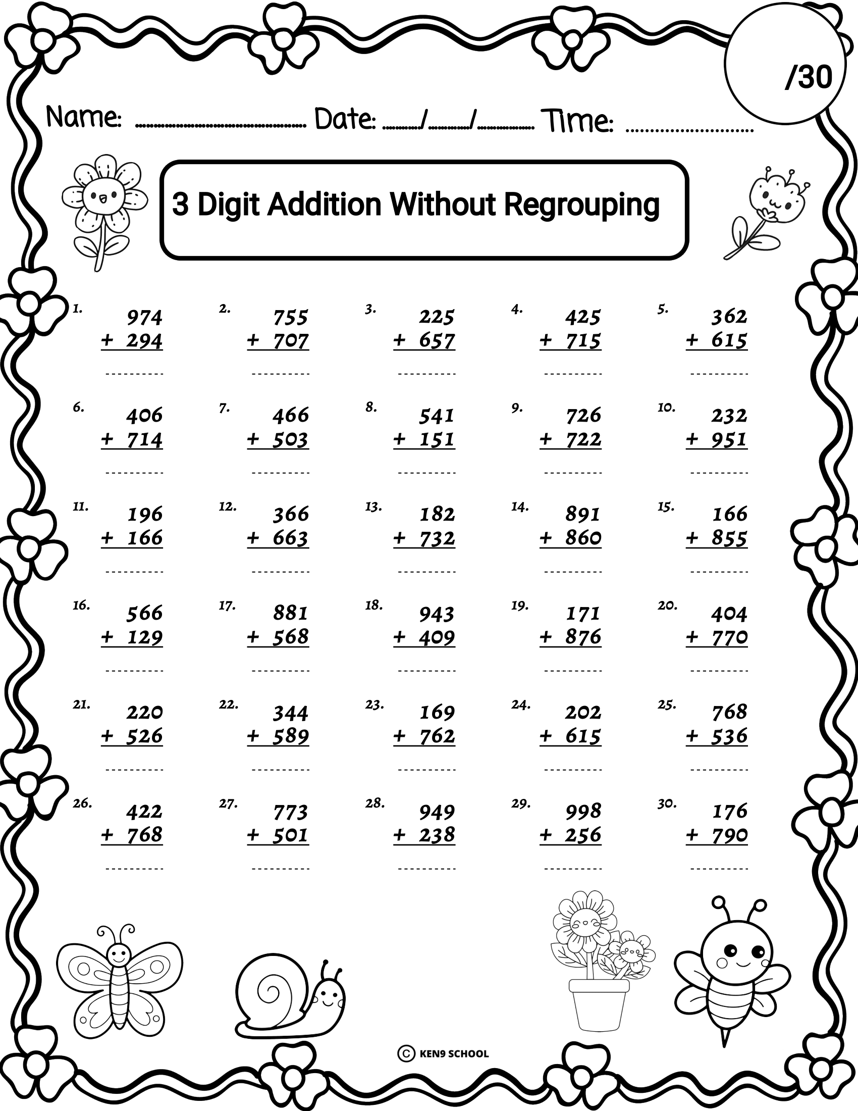 Spring 3 Digit Addition And Subtraction With Without Regrouping Worksheets Made By Teachers