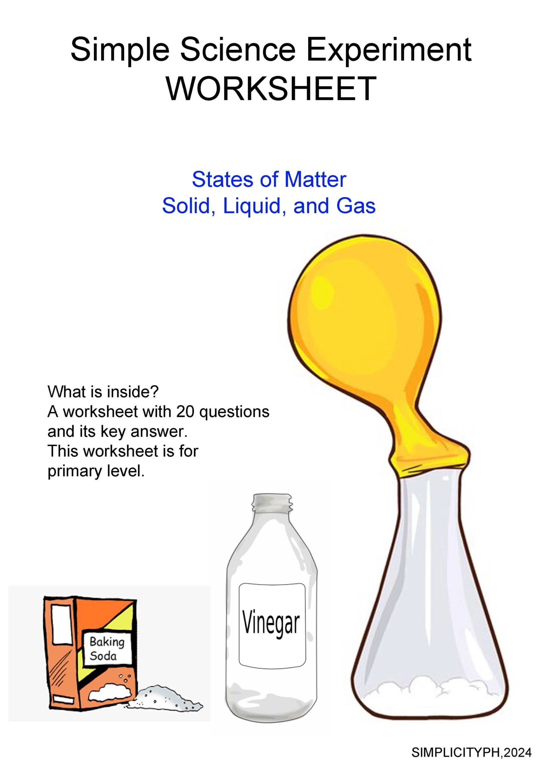 States Of Matter Science Experiment Worksheet Fun Easy Balloon Bottle Baking Soda And Vinegar Activity For Kids Etsy Baking Soda And Vinegar Balloon Experiment With Free Worksheet