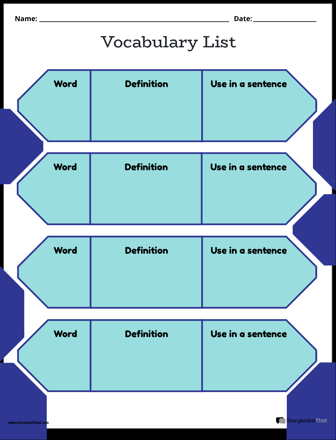 Storyboard That Free Vocabulary Worksheet Templates