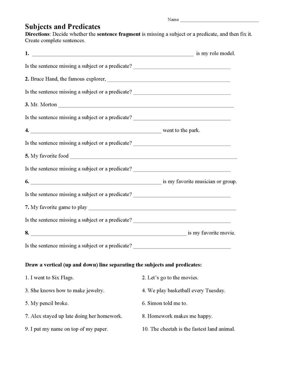 Subjects Predicates And Objects Language Arts Activities Subjects Predicates And Objects Language Arts Activities