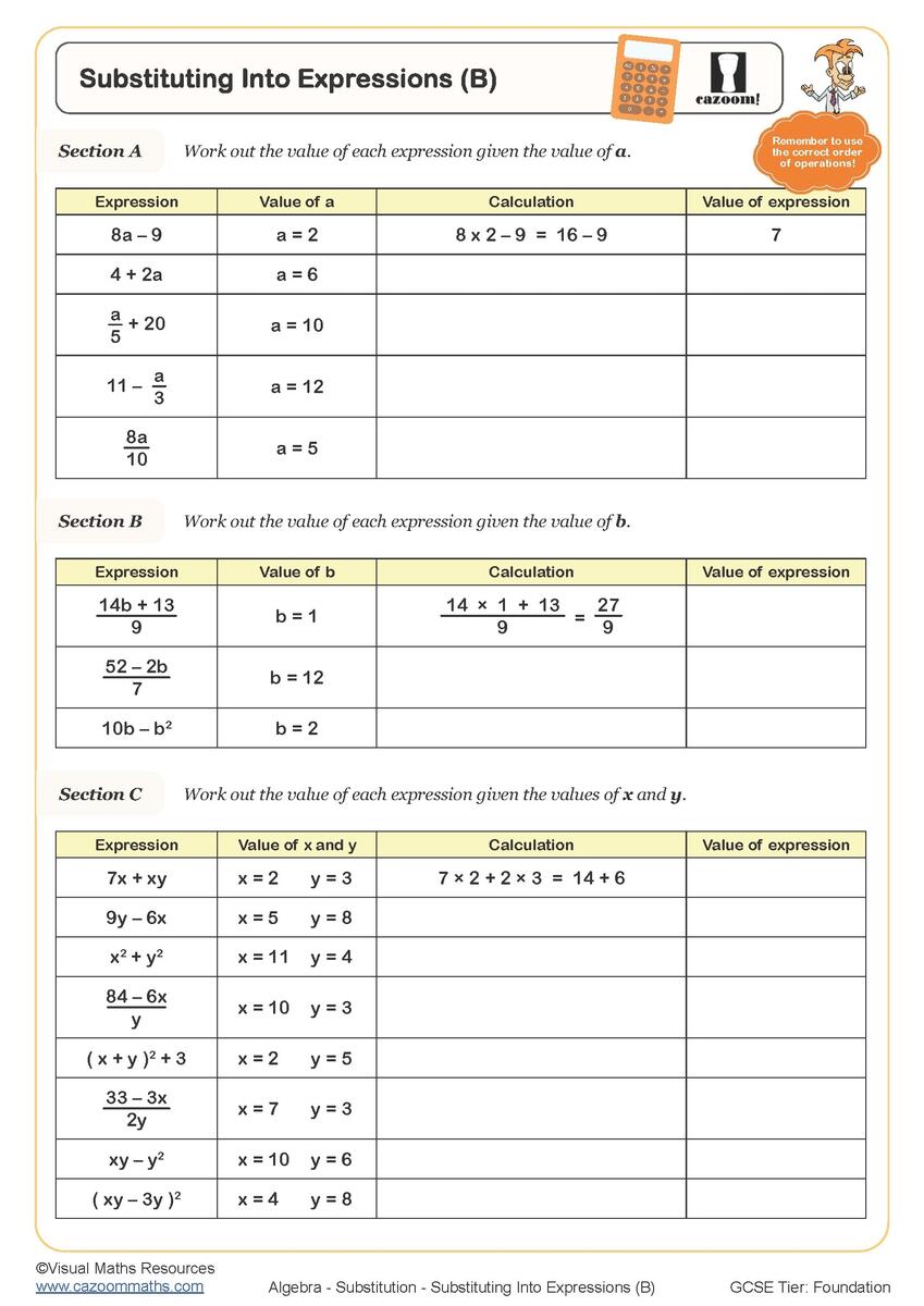Substitution Worksheets Printable Worksheet On Substitution Into Formulae And Expressions PDF And Free Samples Downloads Cazoom Maths Substitution Worksheets Printable Worksheet On Substitution Into Formulae And Expressions PDF And Free Samples Downloads Cazoom Maths