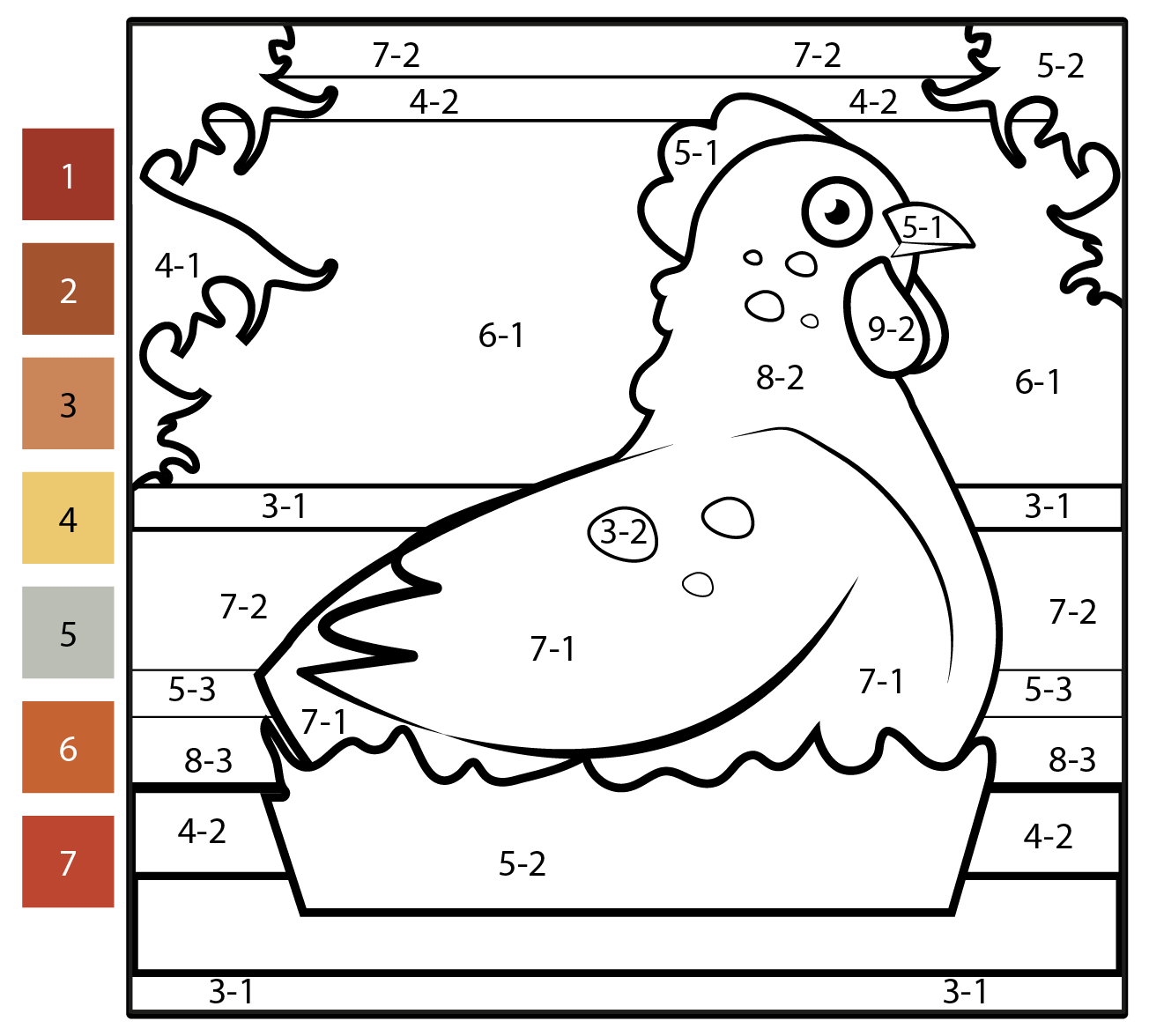 Subtraction Color By Number Chicken Coloring Page Free Printable