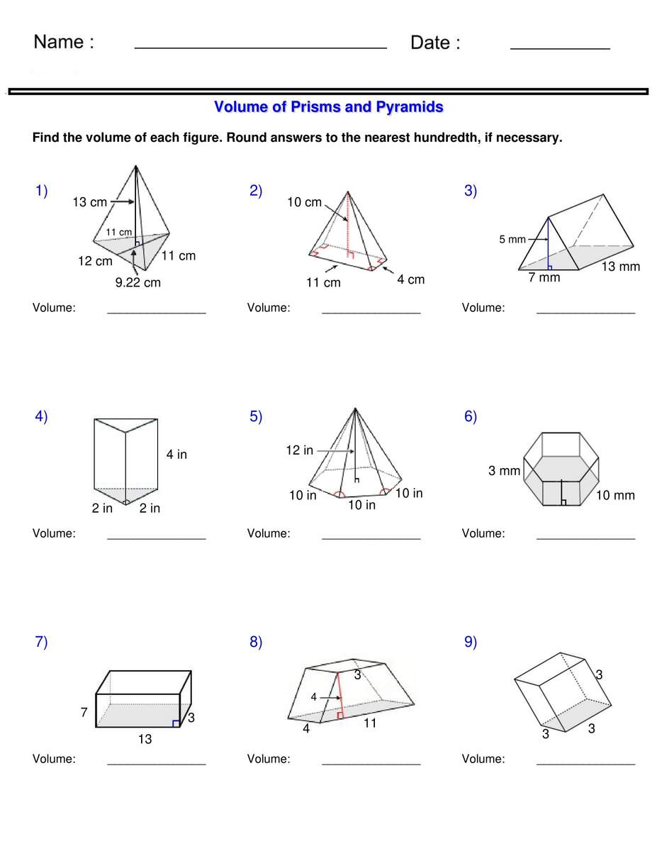 Surface Area And Volume Prisms And Pyramids Volume Worksheets Made By Teachers