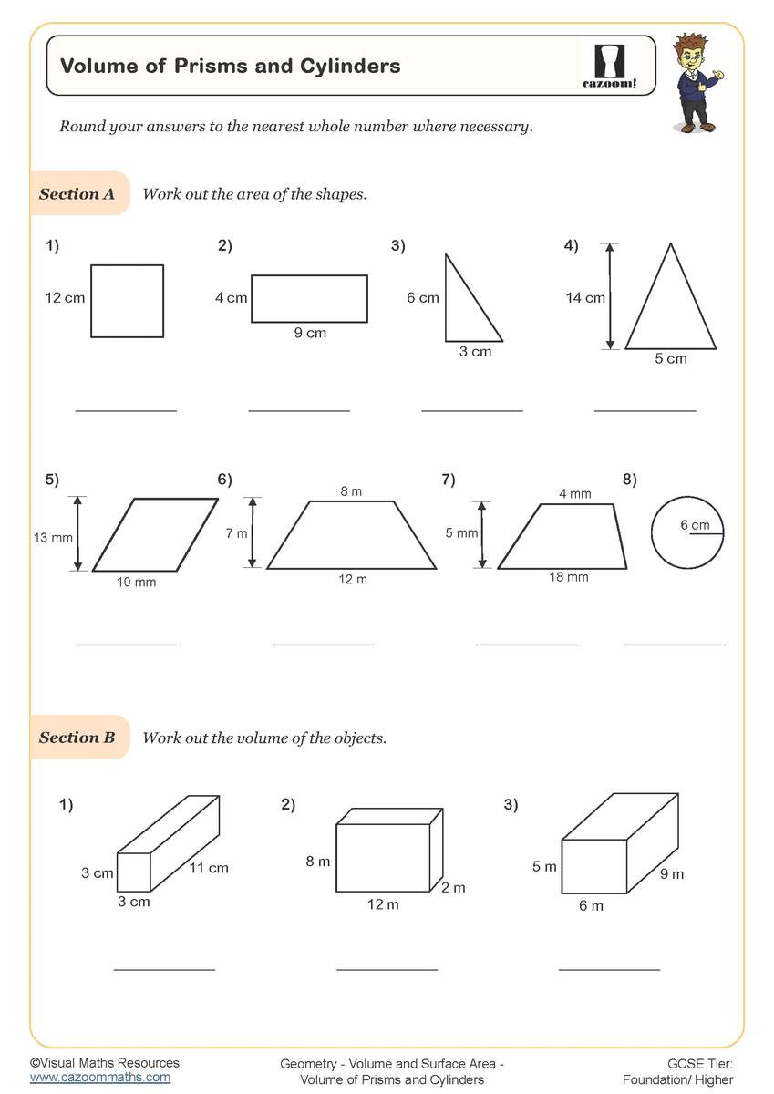 Surface Area Of Prisms Worksheet Printable Maths Worksheets