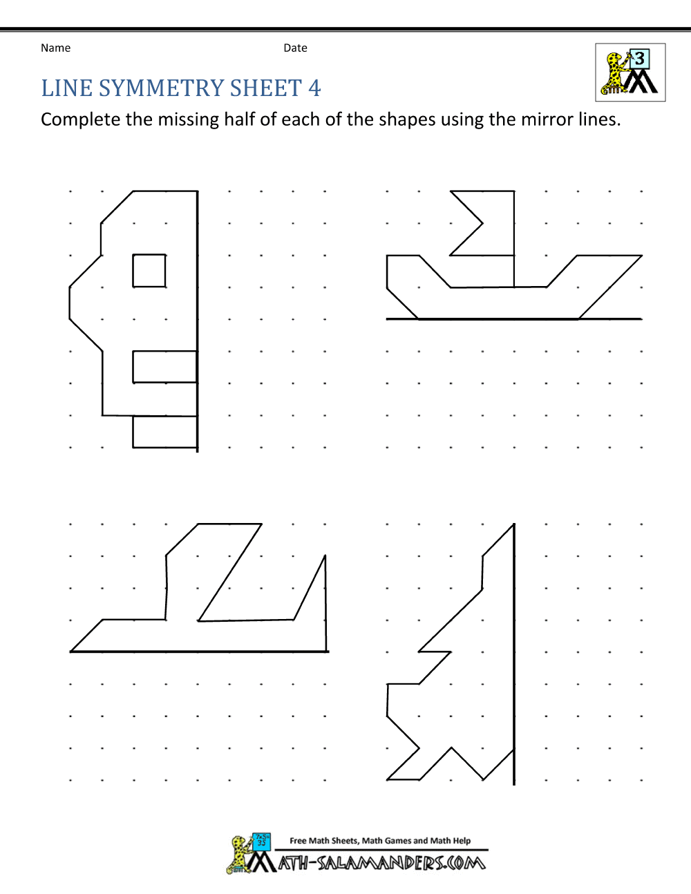 Drawing Lines Of Symmetry Worksheet Grade1to6