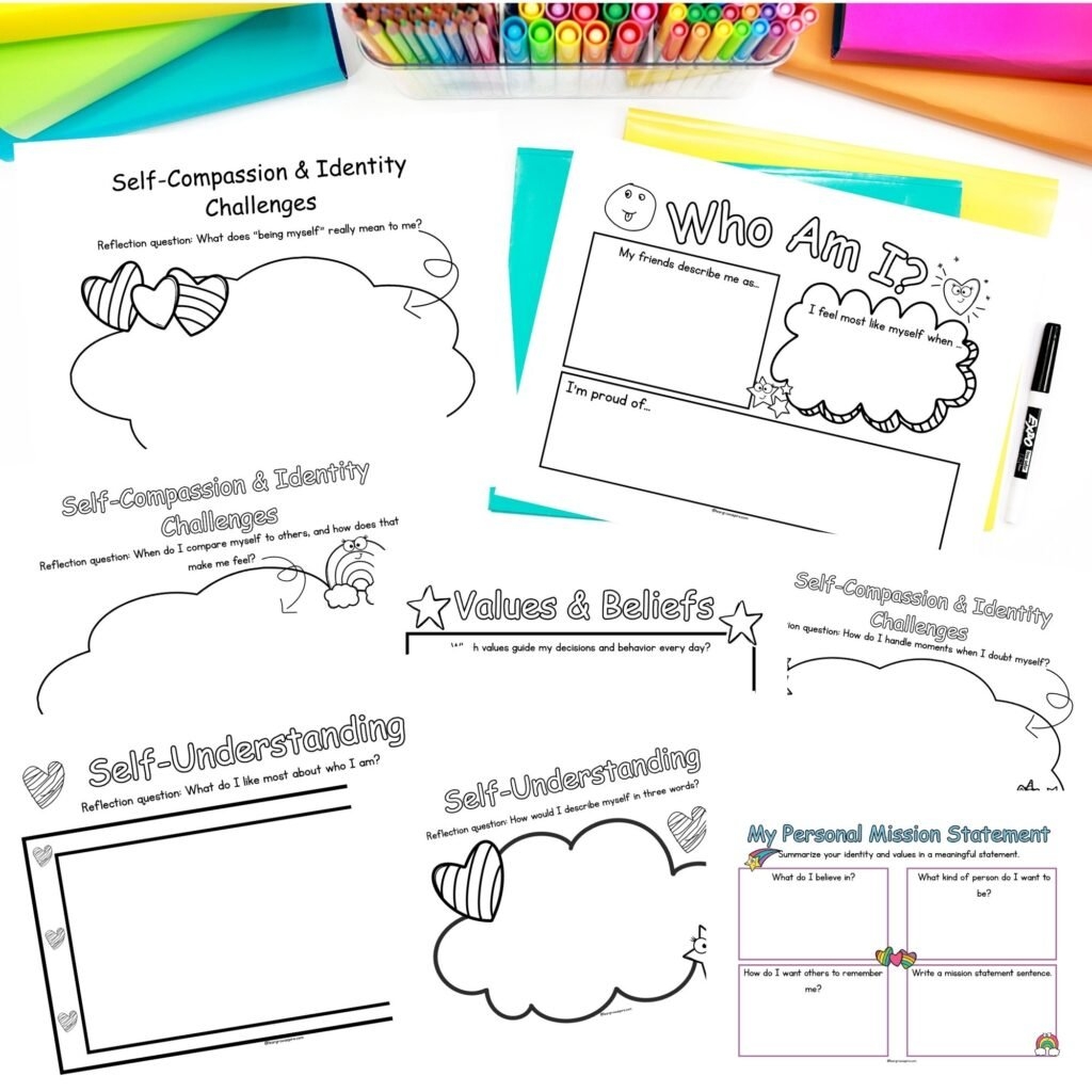 Teen Identity And Personal Values Worksheets For Self Discovery Learn Grow Aspire