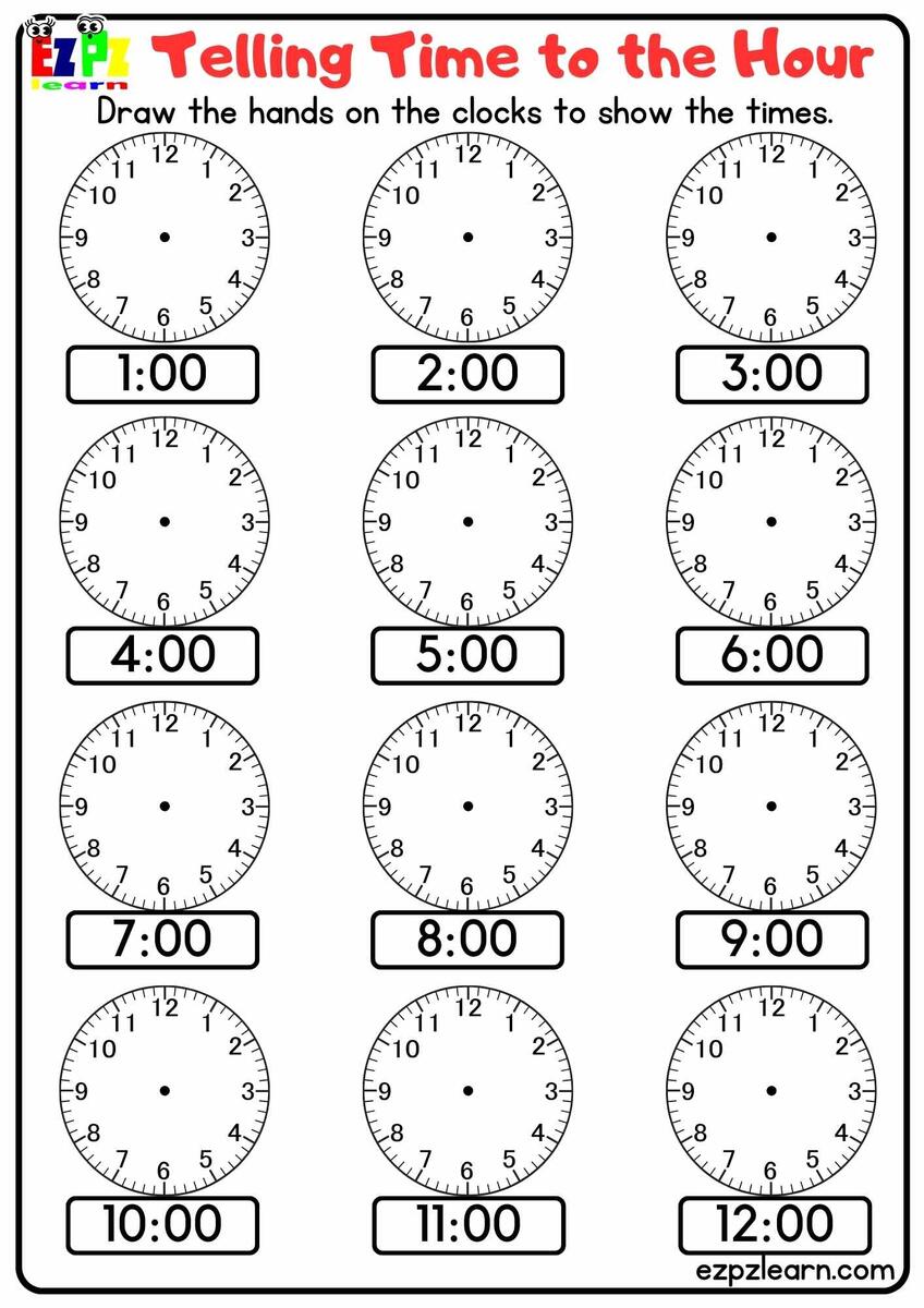 Telling Time To The Hour Draw The Hands On The Clocks Free PDF Download Ezpzlearn Telling Time To The Hour Draw The Hands On The Clocks Free PDF Download Ezpzlearn