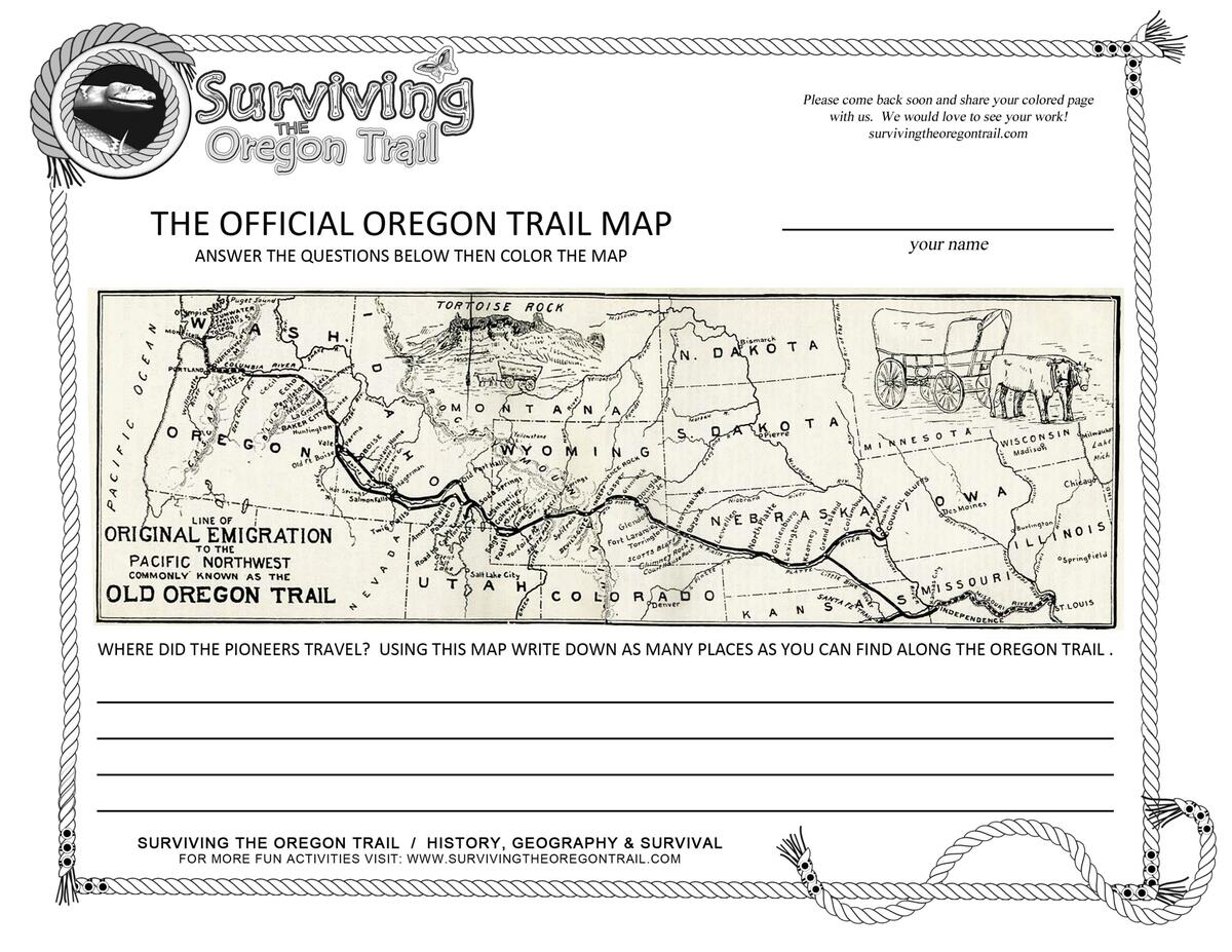 The Actual The Original Oregon Trail Map Surviving The Oregon Trail Free Printable Oregon Trail Word Search