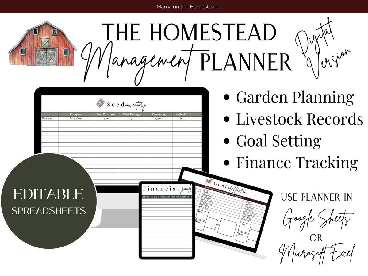 The Homestead Management Planner DIGITAL SPREADSHEETS Mama On The Homestead