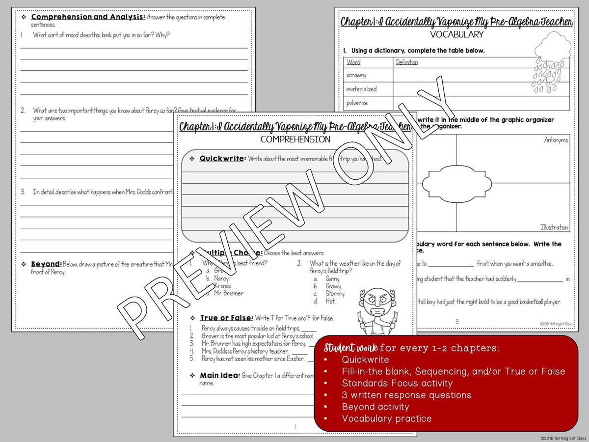 The Lightning Thief Novel Study Unit Comprehension And Vocabulary With Activities And Tests Made By Teachers Percy Jackson Lighnting Thief Quiz Chapters 1 5 ESL Worksheet By Bkpittman1