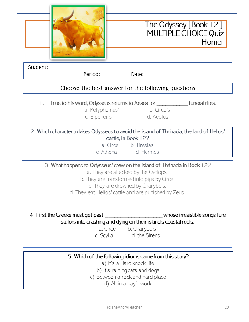 THE ODYSSEY BOOK TWELVE WORKSHEETS ACTIVITIES Classful THE ODYSSEY BOOK TWELVE WORKSHEETS ACTIVITIES Classful