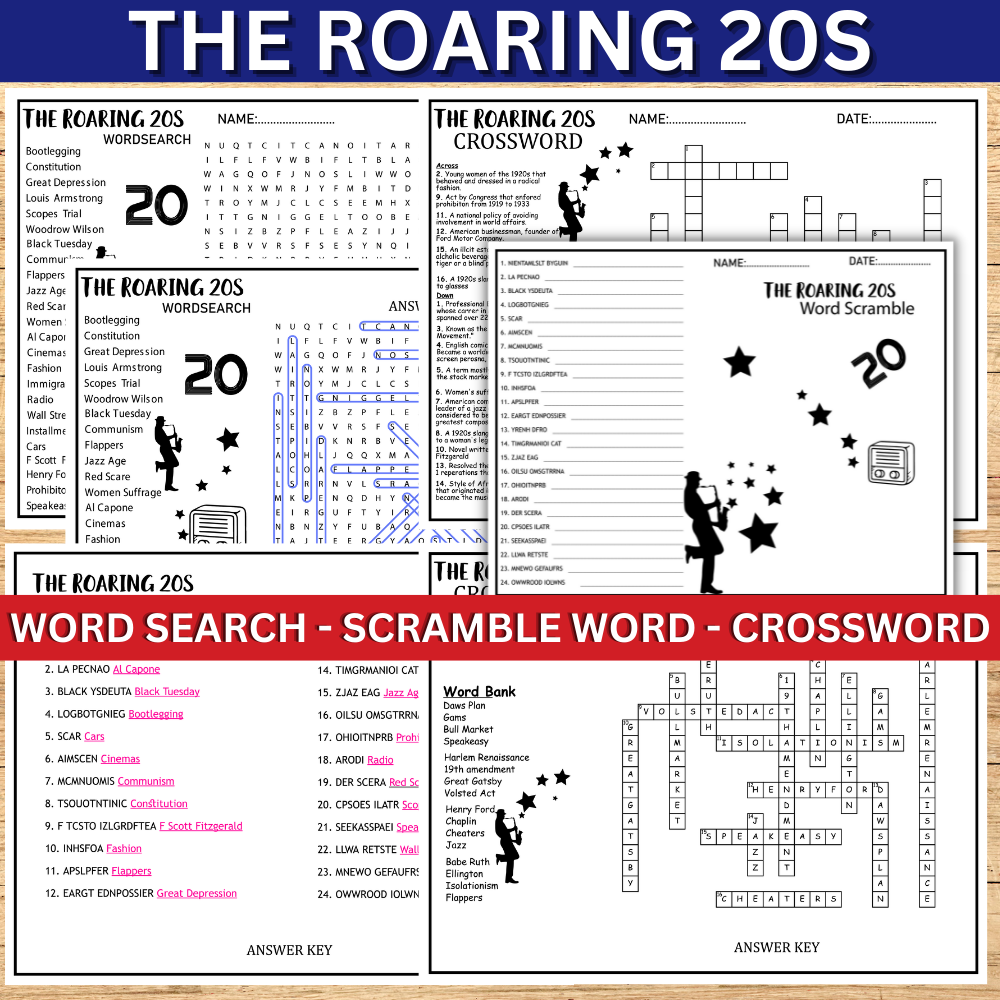 The Roaring 20s TWENTIES Worksheet Activity Word Search Scramble Word Made By Teachers Free Roaring Twenties Worksheet Download Free Roaring Twenties Worksheet Png Images Free Worksheets On Clipart Library