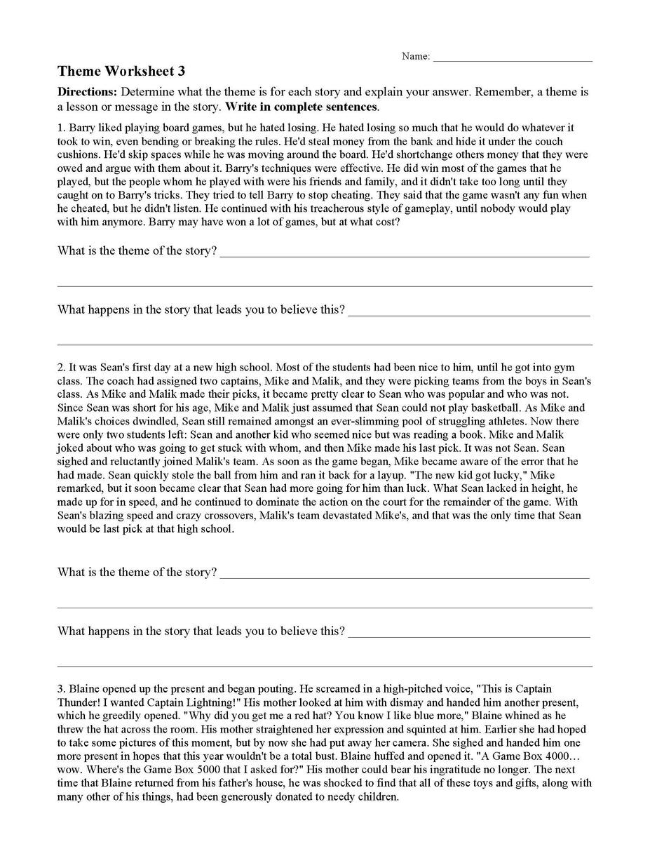 Theme Worksheets Ereading Worksheets Theme Worksheets Ereading Worksheets