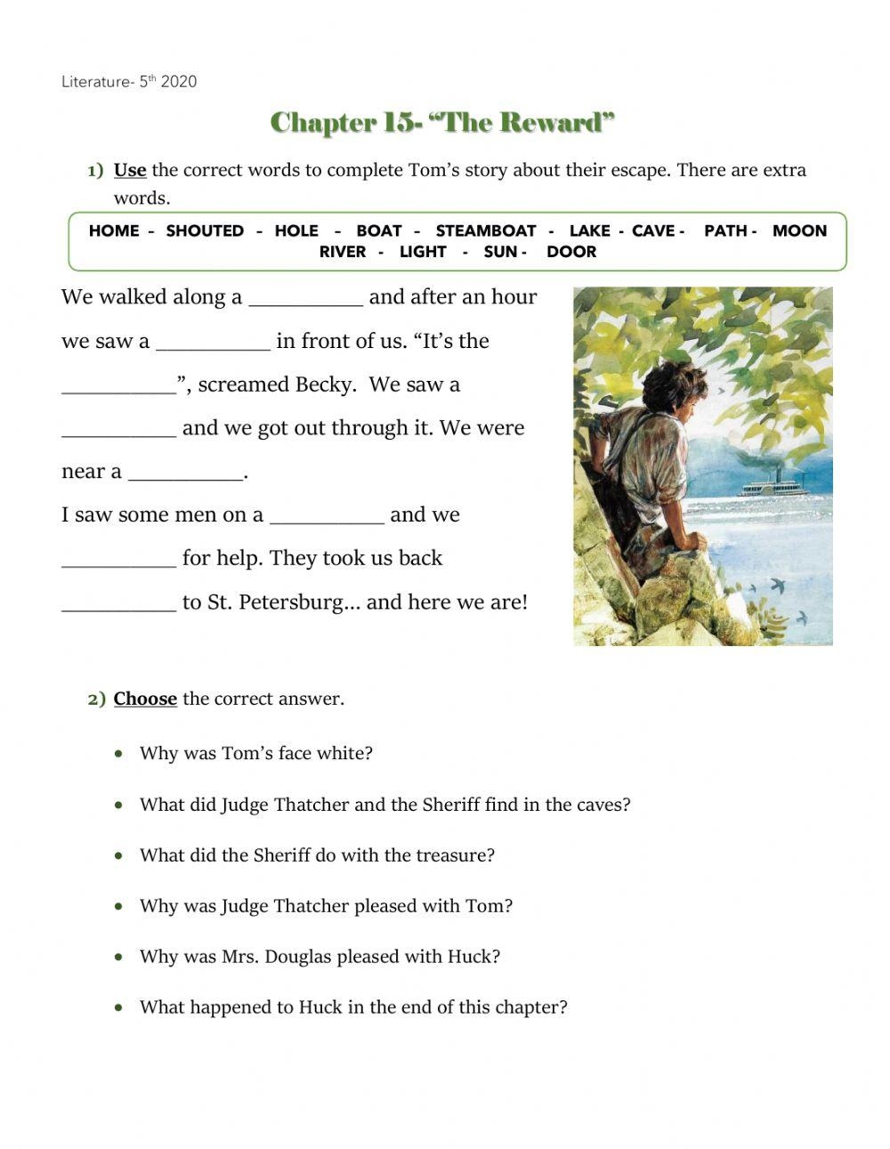 Tom Sawyer Chapter 1 ESL Worksheet By Csarc68 Worksheets Library Tom Sawyer And Huckleberry Finn 6 Free Printable Coloring Pages