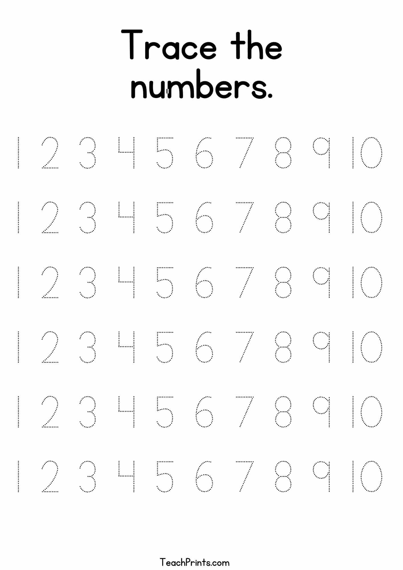 Tracing Numbers 1 10 Worksheets Free Printable Pdfs Teach Prints Kindergarten Math Counting Objects Worksheets 1 10 Black And White Teaching Resources