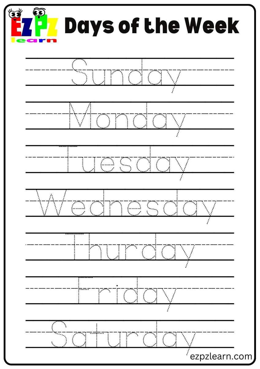 Tracing Page Days Of The Week Ezpzlearn Tracing Page Days Of The Week Ezpzlearn
