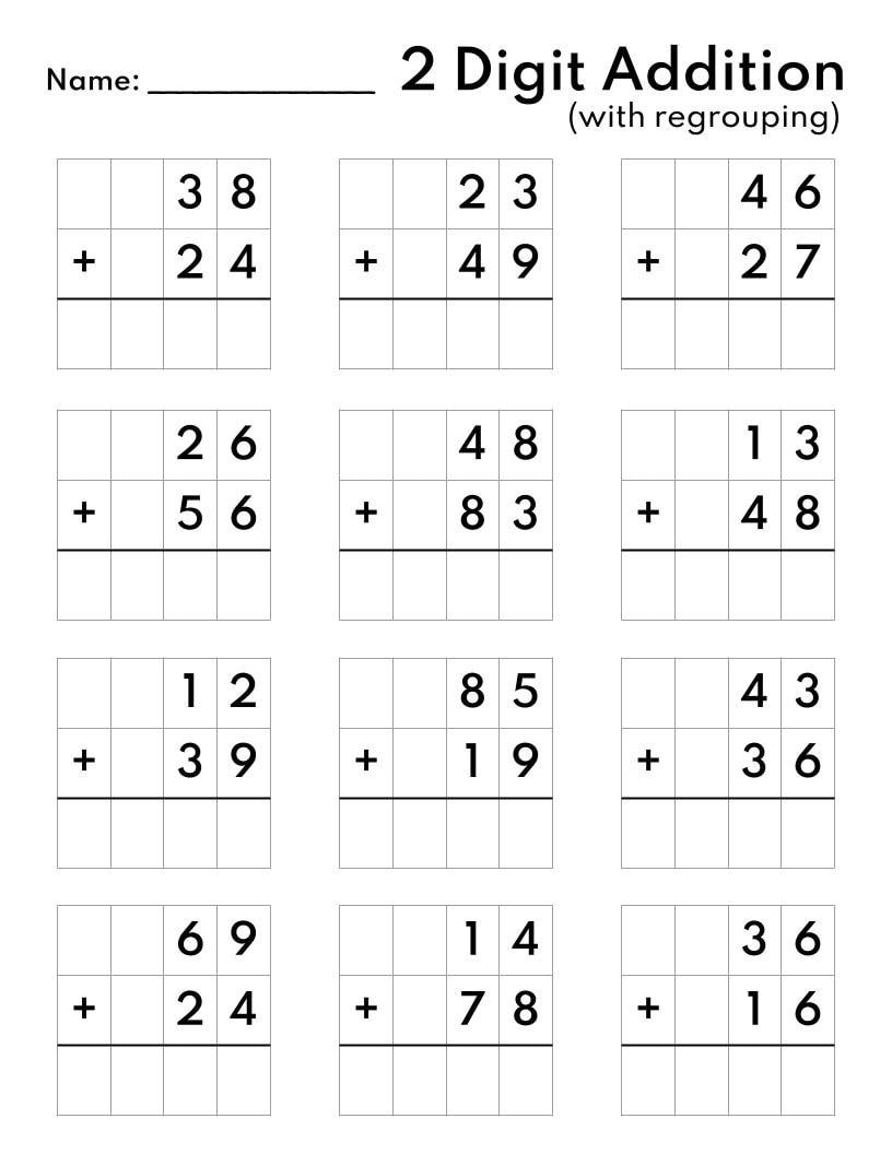 Two Digit Addition Worksheets Printable 2 Digit Problems Free Printables Lettering SVG Files Tools Apps