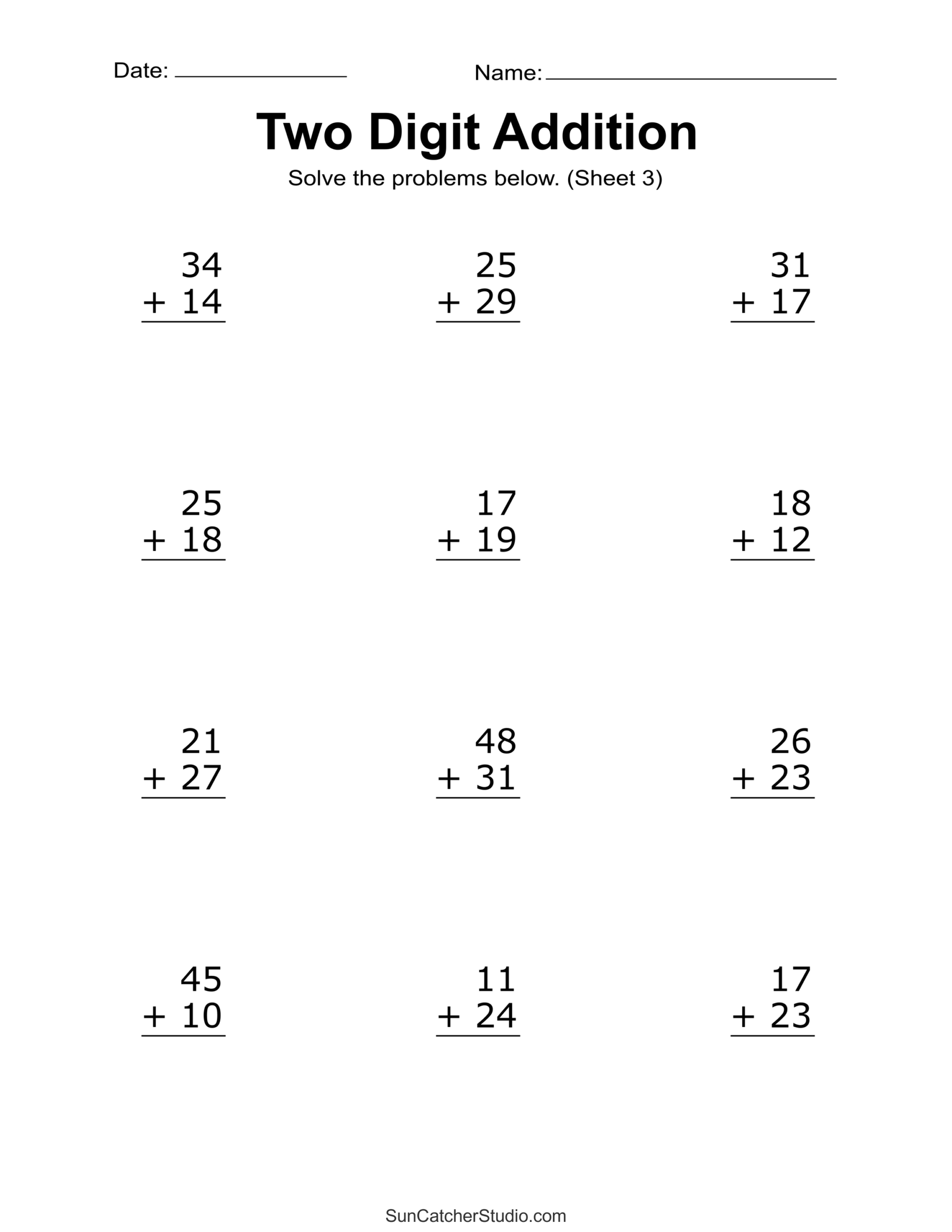 10 Printable Two Digit Addition Worksheets Double Digit Addition Worksheets 1st Grade 2nd Grade Made By Teachers