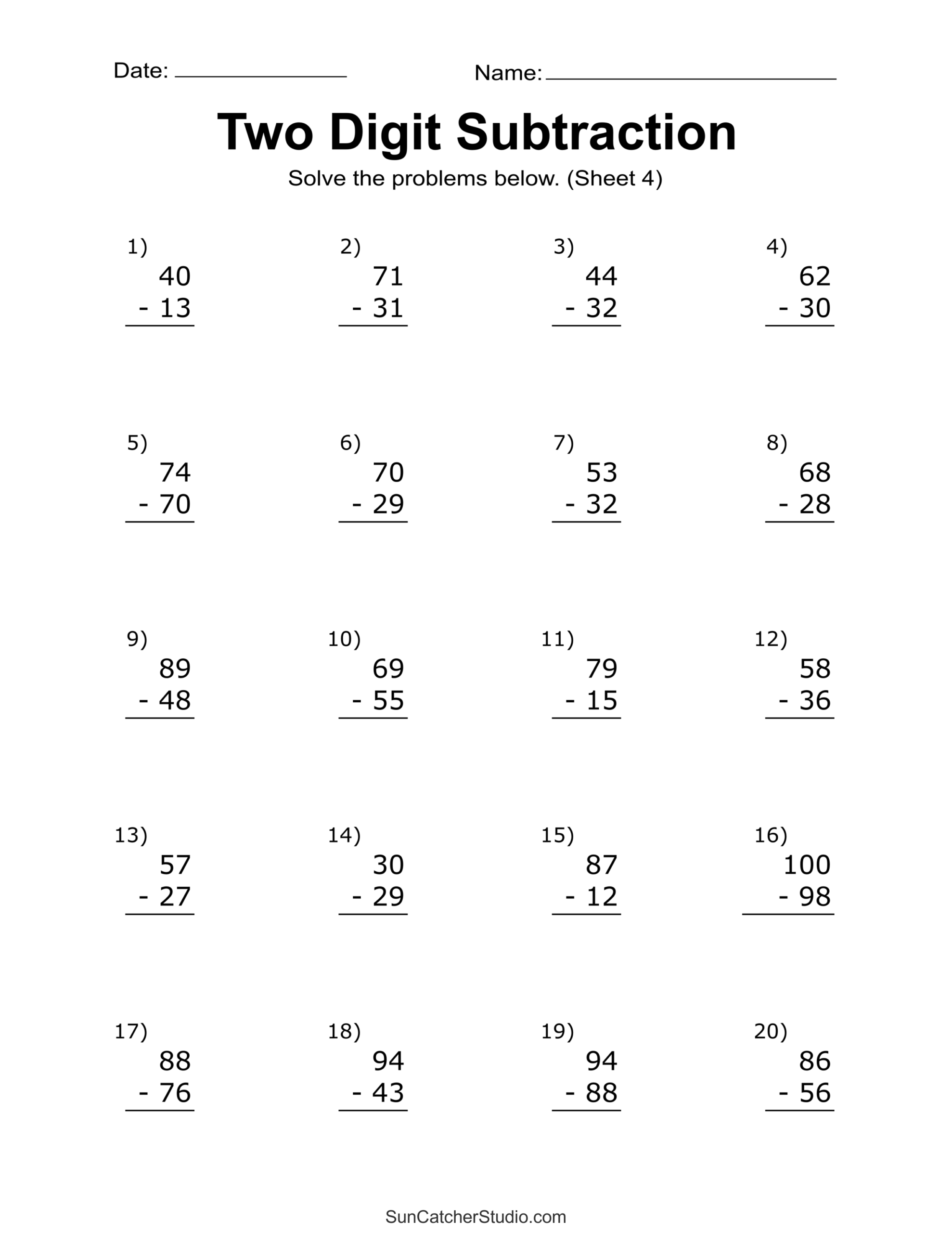 Subtraction Facts To 20