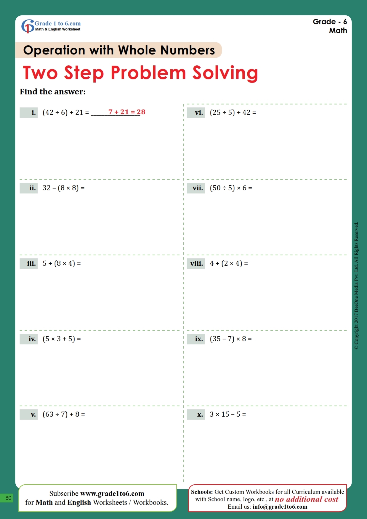 Two Step Problem Solving Worksheets Grade1to6 Two Step Problem Solving Worksheets Grade1to6