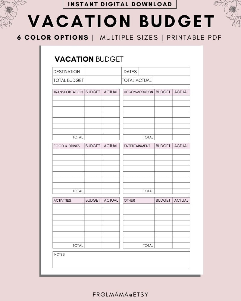 Vacation Budget Planner Printable A4 A5 Letter PDF Digital Download Etsy