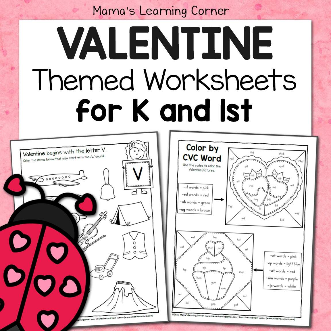 Valentine S Day Worksheets For Kindergarten And First Grade Mamas Learning Corner Valentine Coloring Pages