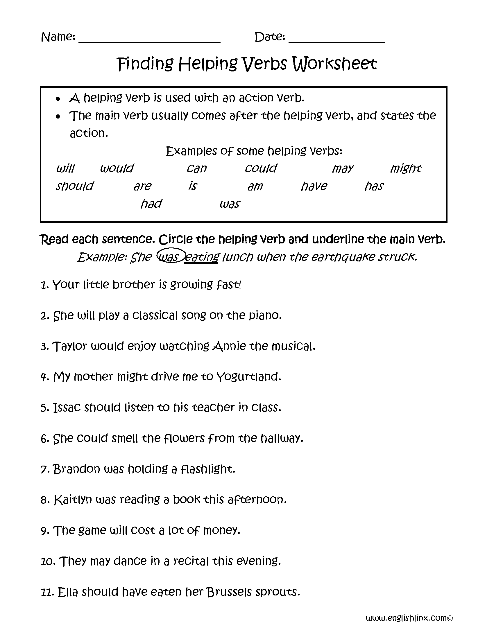 Helping Verbs Grammar Practice Worksheet For Grade 1 Auxiliary Verbs Made By Teachers