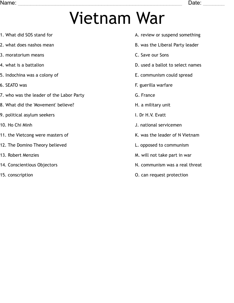Free Printable Vietnam War Word Search