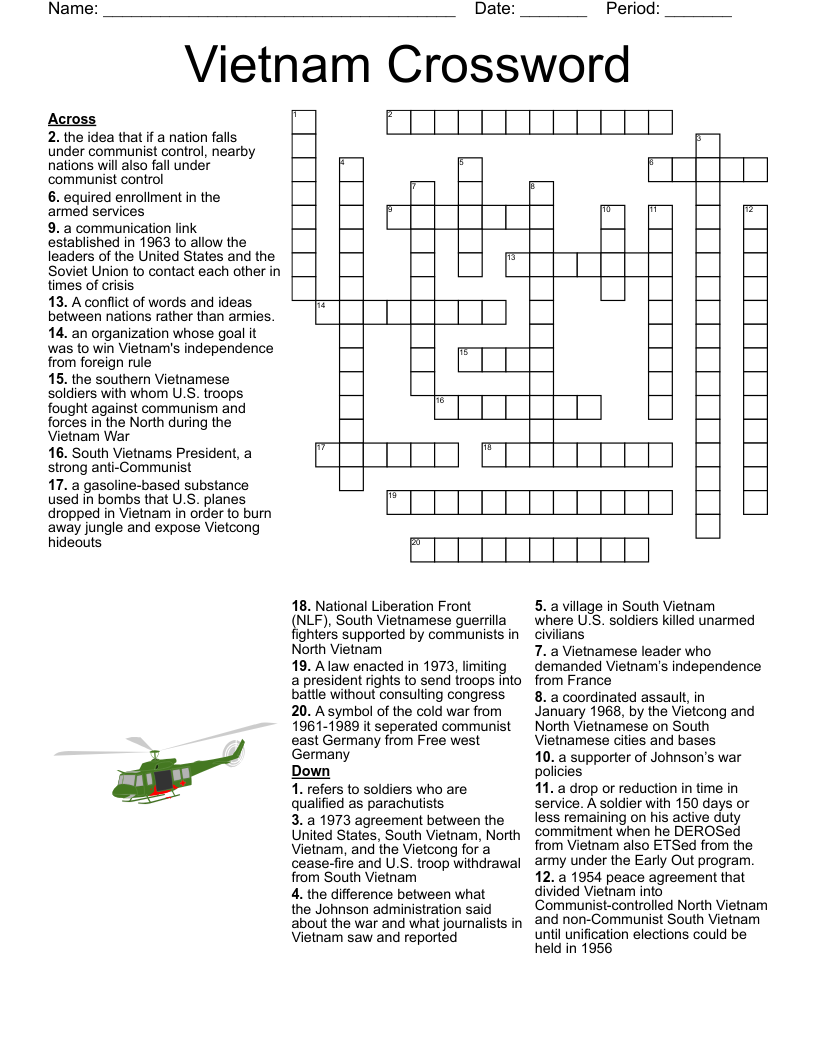Vietnam War Worksheet WordMint