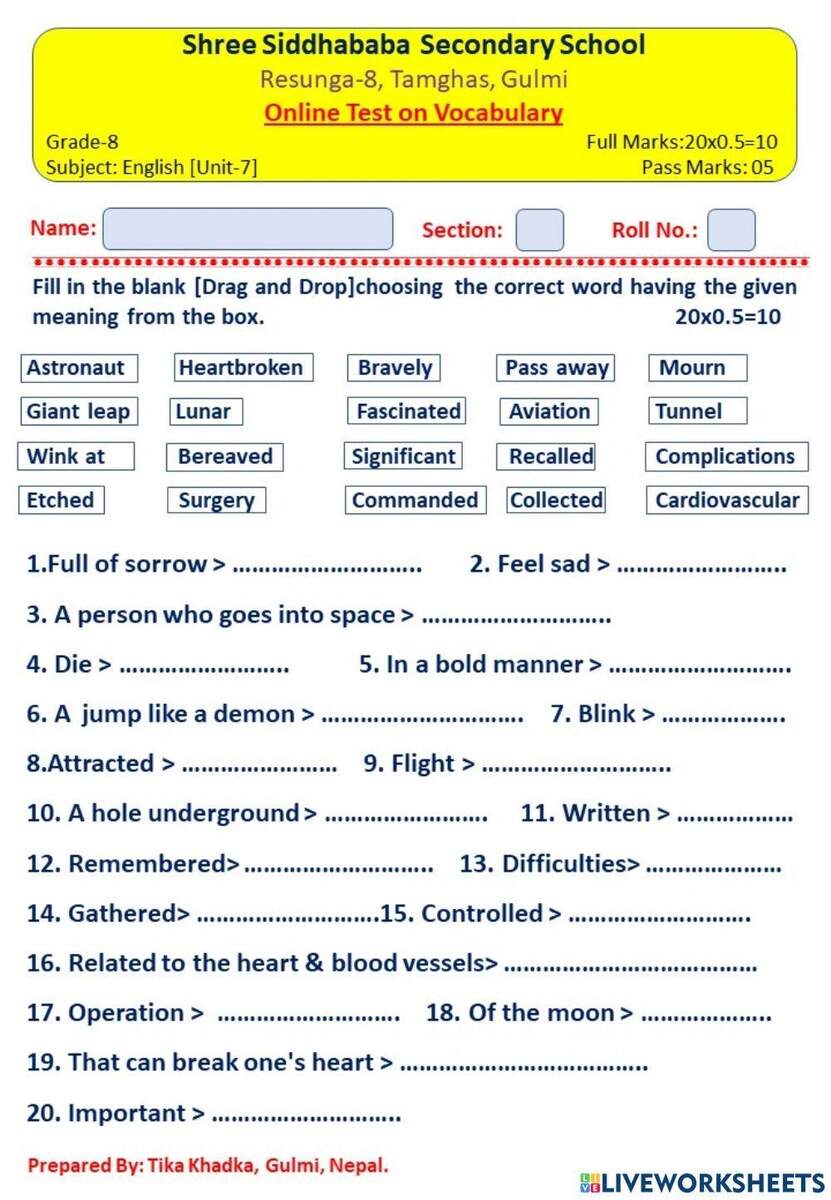 Vocabulary Of Grade 8 English Unit 7 Worksheet Worksheets Library Vocabulary Of Grade 8 English Unit 7 Worksheet Worksheets Library
