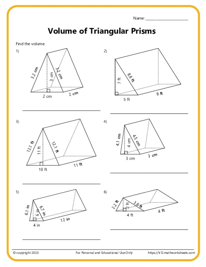 Volume And Surface Area Of Various Shapes K12 Math Worksheets