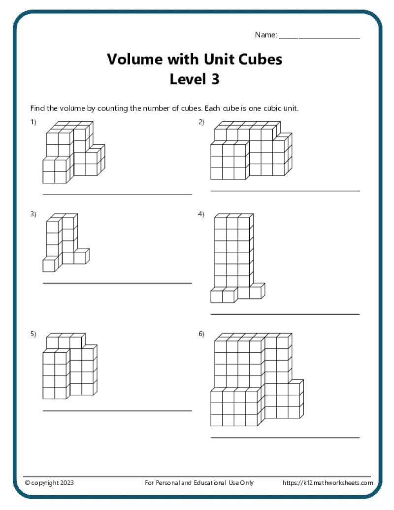 Volume With Unit Cubes K12 Math Worksheets 5th Grade Volume Worksheets