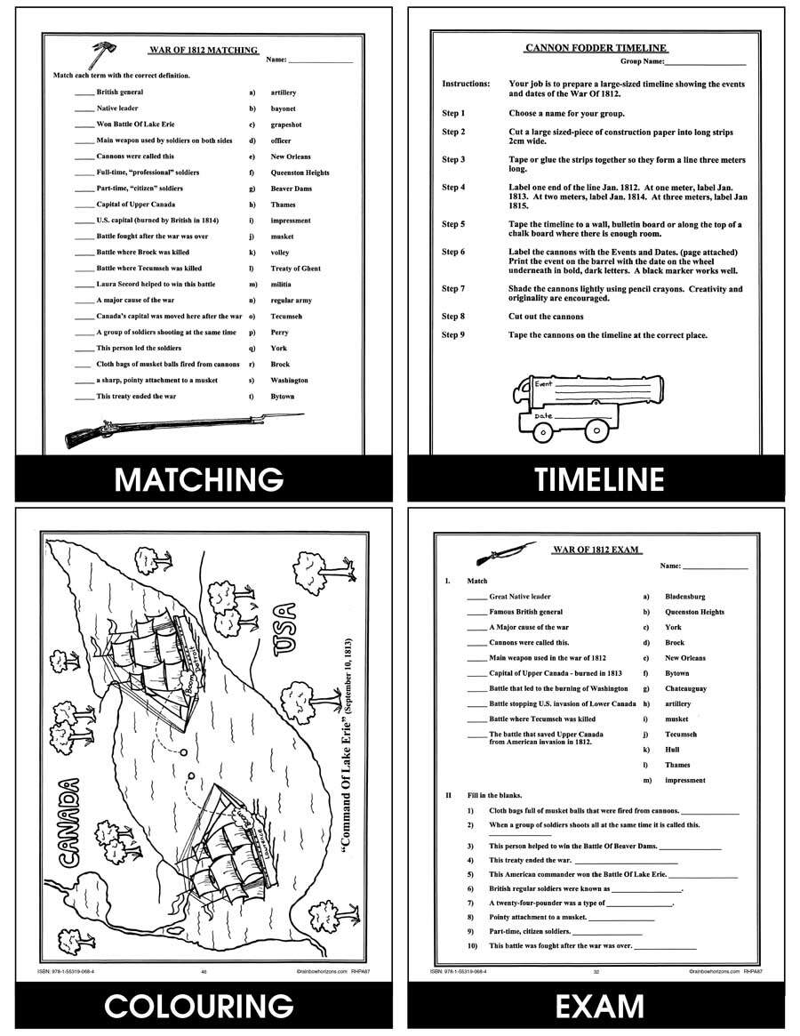 War Of 1812 Grades 7 To 9 EBook Lesson Plan Rainbow Horizons Worksheets Library