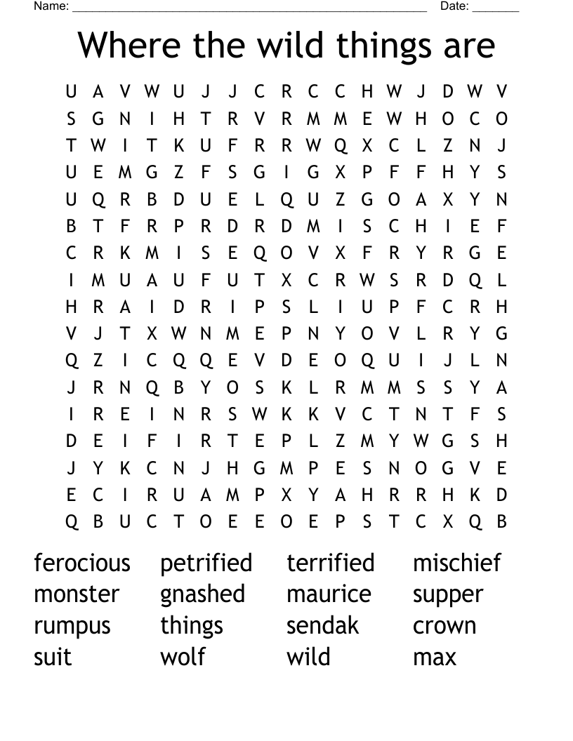 Where The Wild Things Are Word Search WordMint