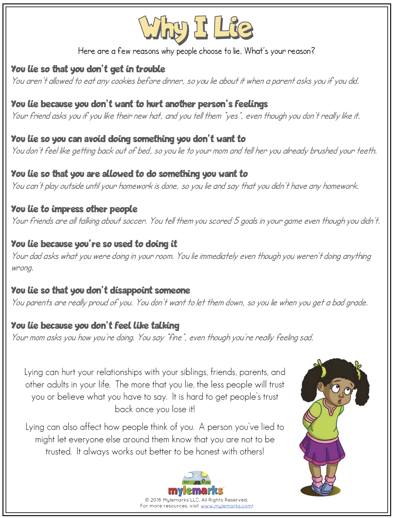 Why I Lie ES Worksheets Library