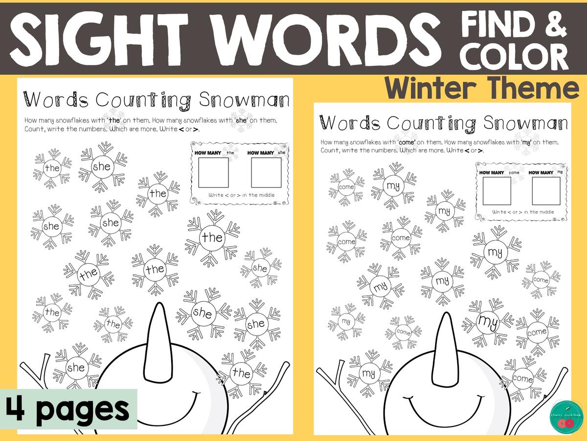 Winter Sight Words Find Color By Teach Simple Color By Sight Word Winter Kindergarten Worksheets The Keeper Of The Memories
