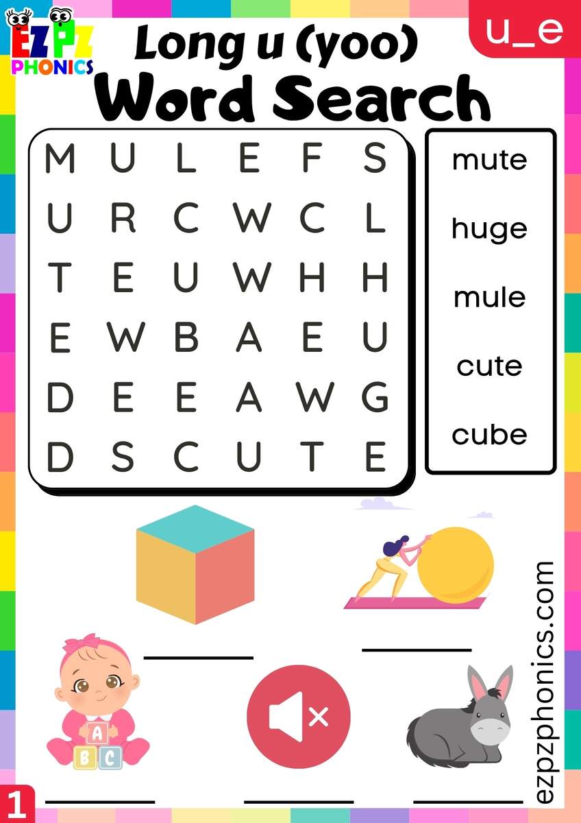 Word Search For U E Words Long U Yoo Sound Ezpzphonics Word Search For U E Words Long U Yoo Sound Ezpzphonics