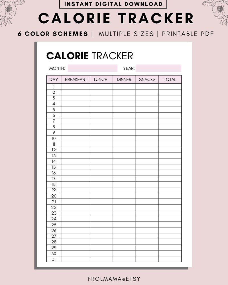 Calorie Intake Tracker Printable PDF Etsy Sweden