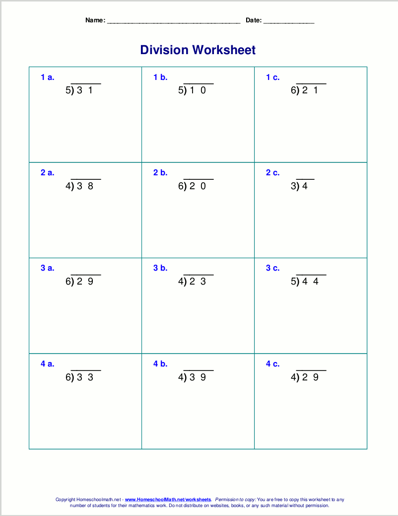 Division Worksheets 3rd Grade