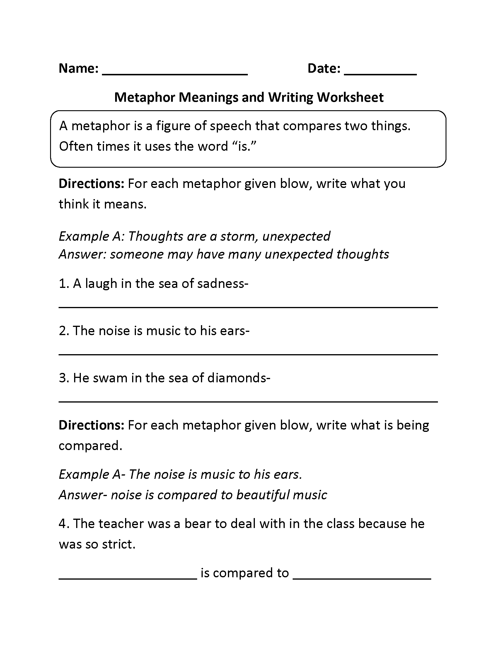 Worksheets Library Metaphors Worksheets Worksheets Library