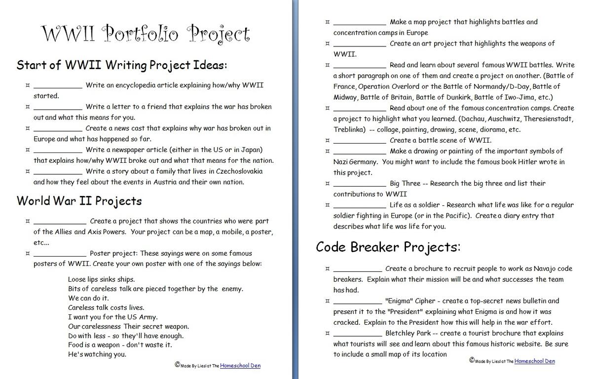 WWII Portfolio Project Homeschool Den WWII Portfolio Project Homeschool Den