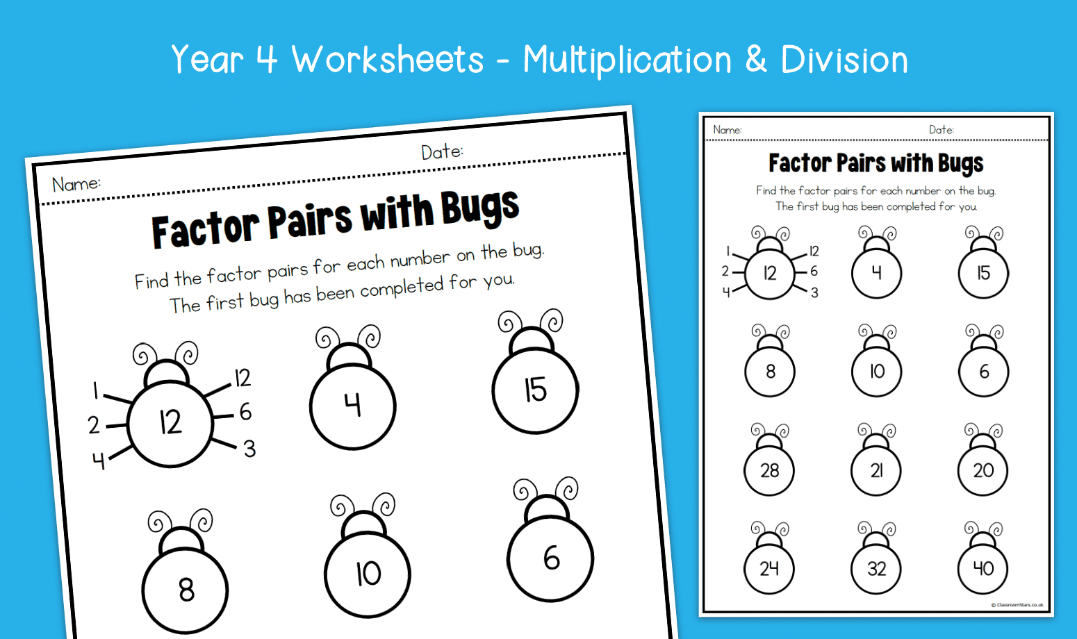 Year 4 Finding Factor Pairs Factor Bugs Worksheets KS2 Multiplication Division Primary Maths